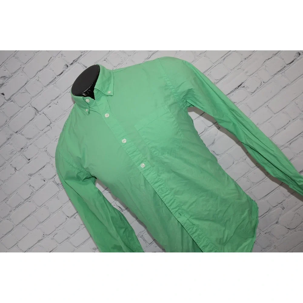 J.Crew Button Down Shirt Mens Small Green Long Sleeve Light Weight Cotton Pocket